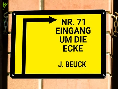 Wegweiser Eingang um die Ecke Bild