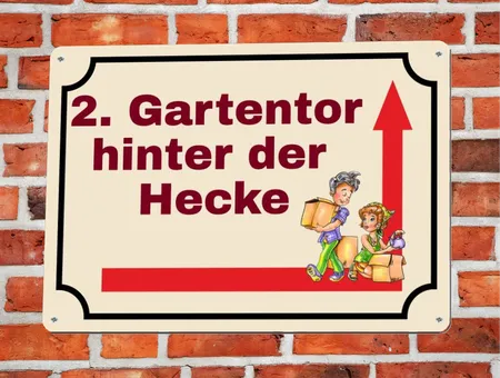 Wegweiser Gartentor hinter der Hecke Bild
